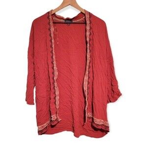 Artesia Rust Red Embroidered Kimono Size Large